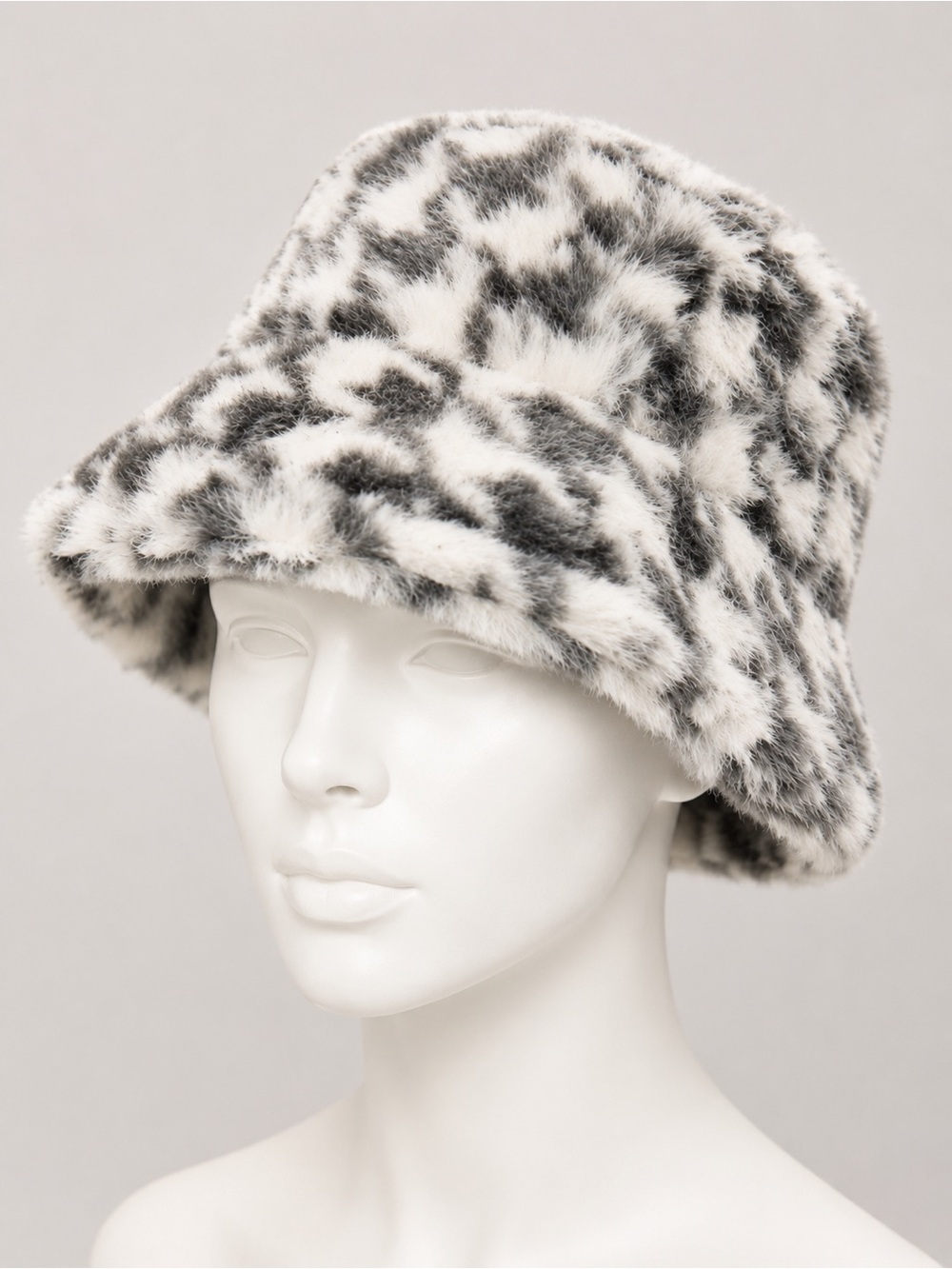 Houndstooth Faux Fur Bucket Hat